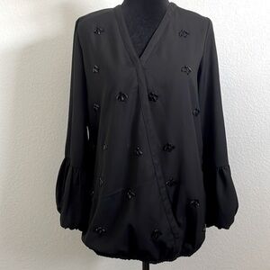 Almatrichi Spain Embellished Puff Sleeve Blouse 0002